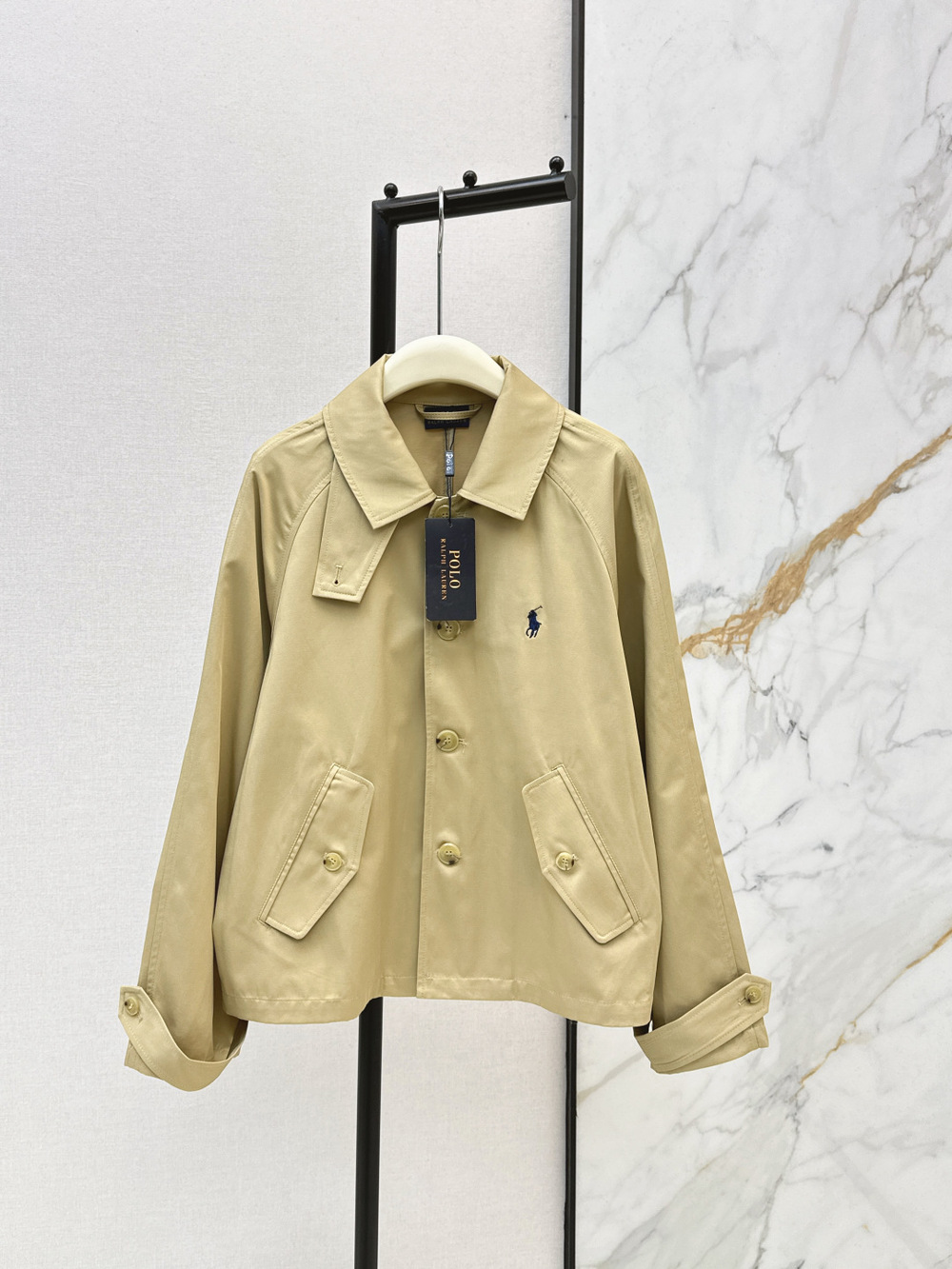 Polo Ralph Lauren Khaki Cropped Trench Jacket Pony Logo